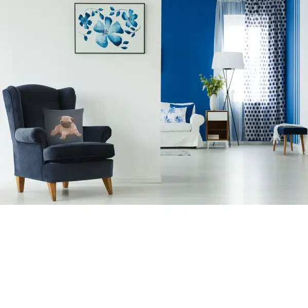 Puppy Pug Blue Cushion Tapestry Cushions