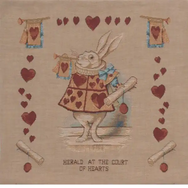 Heart Rabbit Alice In Wonderland I Cushion - 14 in. x 14 in. Cotton/Polyester/Viscose by John Tenniel | Close Up 1