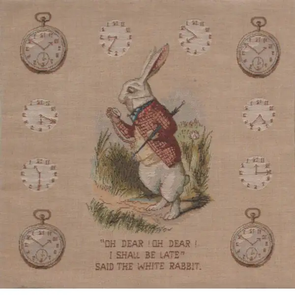 The Late Rabbit Alice In Wonderland I Cushion - 14 in. x 14 in. Cotton/Polyester/Viscose by John Tenniel | Close Up 1