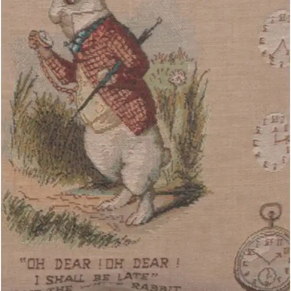 The Late Rabbit Alice In Wonderland I Cushion - 14 in. x 14 in. Cotton/Polyester/Viscose by John Tenniel | Close Up 3