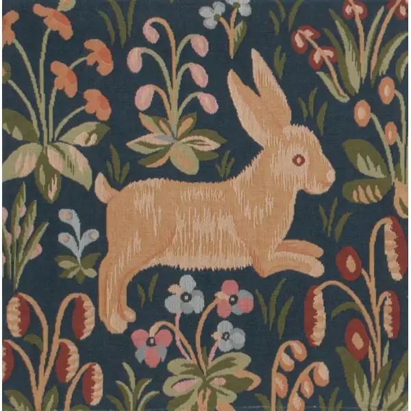 Running Rabbit In Blue Cushion - 14 in. x 14 in. Cotton by Charlotte Home Furnishings | Close Up 1