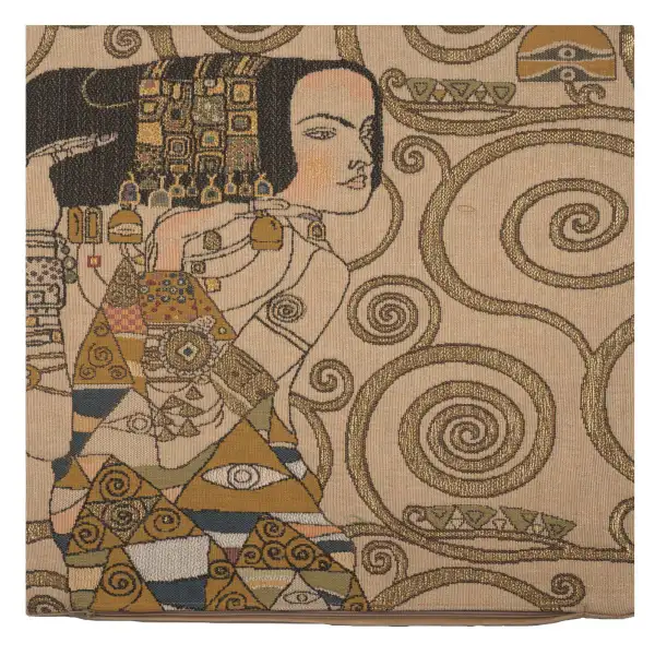 C Charlotte Home Furnishings Inc L'Attente - Klimt Jour French Tapestry Cushion - 18 in. x 18 in. Wool/Cotton/Other by Gustav Klimt | Close Up 1