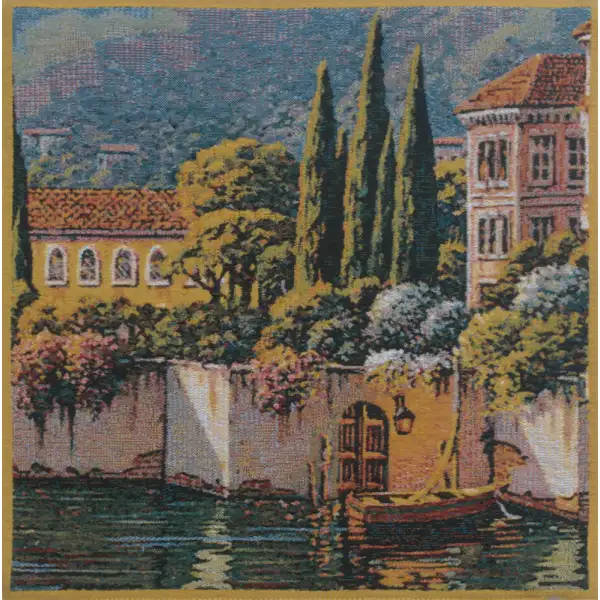Varenna Reflections Village Right Belgian Tapestry Cushion Landscape and Lake