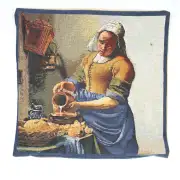 Servant Girl I Belgian Tapestry Cushion - 17 in. x 17 in. Cotton by Johannes Vermeer | Close Up 2