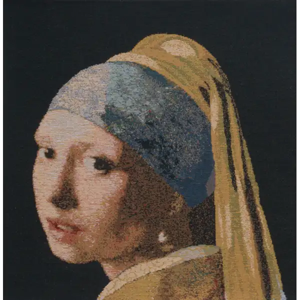 Girl With The Pearl Earring Belgian Cushion Cover - 16 in. x 16 in. Cotton/Viscose/Polyester by Johannes Vermeer | Close Up 1