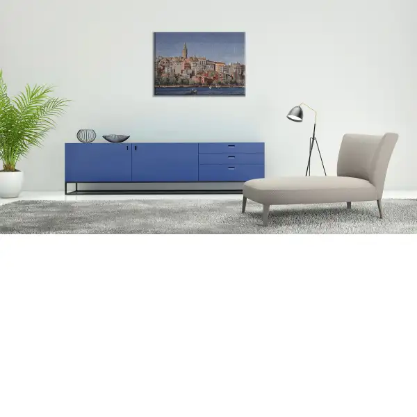 City by the Sea modern tapestry stretched
