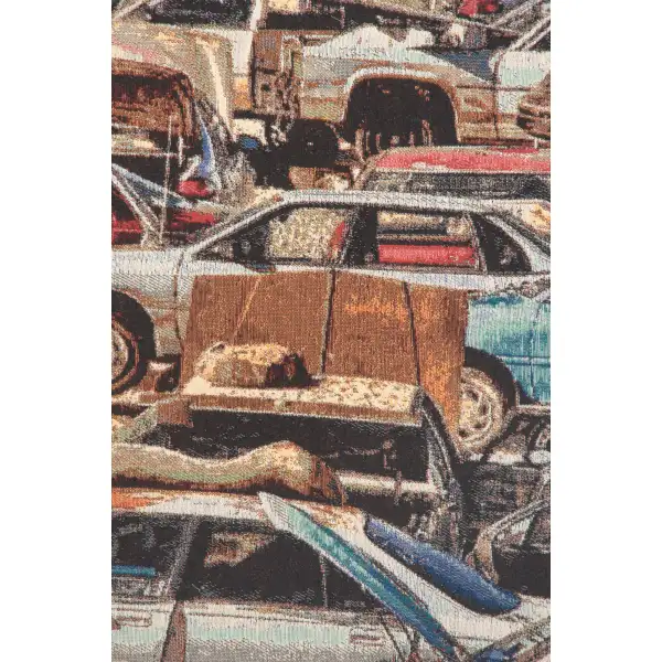 The Car Junkyard tapestry stretched