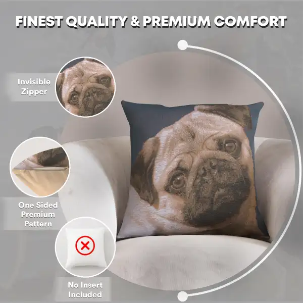 Pugs Face Blue Cushion - 18 in. x 18 in. Cotton by Charlotte Home Furnishings | Feature