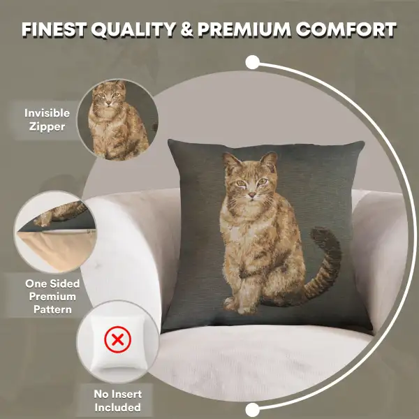Tabby Cat Sitting Dark Grey Cushion - 19 in. x 19 in. Cotton by Charlotte Home Furnishings | Feature