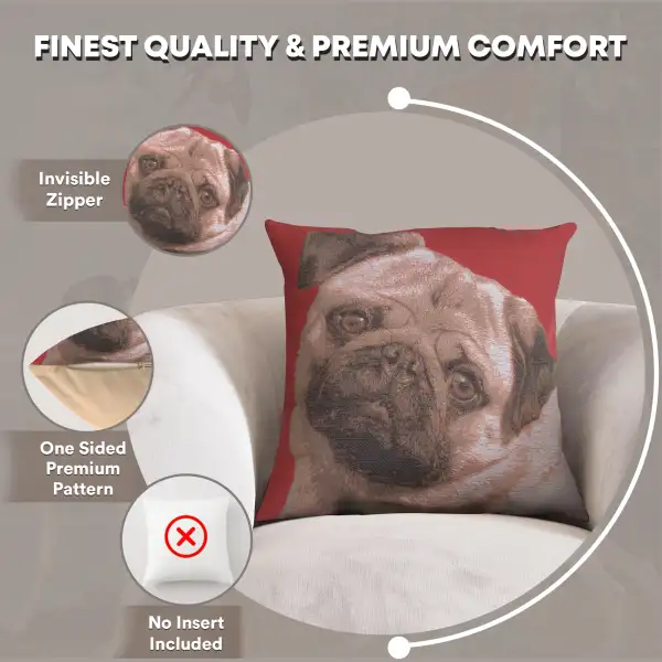 Pugs Face Red Cushion - 14 in. x 14 in. Cotton by Charlotte Home Furnishings | Feature