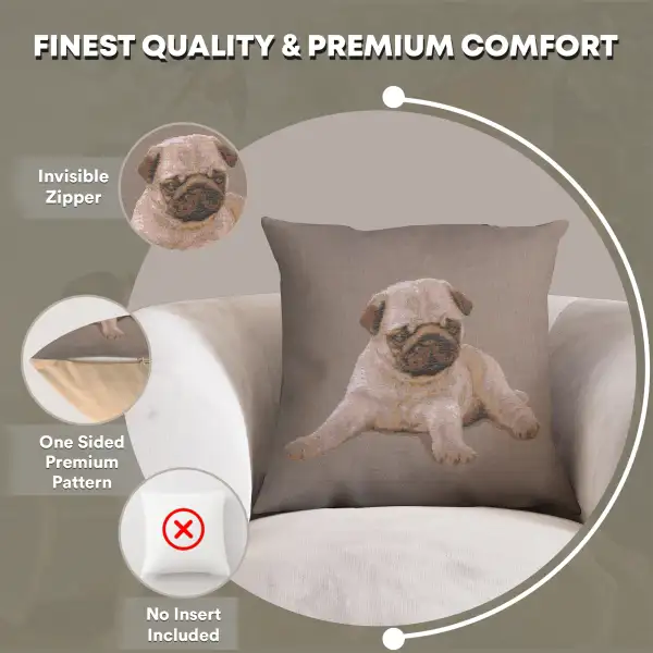 Puppy Pug Grey Cushion - 14 in. x 14 in. Cotton by Charlotte Home Furnishings | Feature