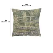 Monet's Bridge At Giverny III Belgian Cushion Cover - 13 in. x 13 in. Cotton/Viscose/Polyester by Claude Monet | 13x13 in