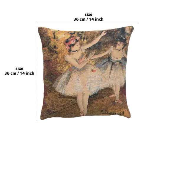 Degas Deux Dansiuses Small Belgian Cushion Cover - 14 in. x 14 in. Cotton/viscose/goldthreadembellishments by Edgar Degas | 14x14 in
