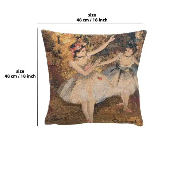 Degas Deux Dansiuses Large Belgian Cushion Cover - 18 in. x 18 in. Cotton/viscose/goldthreadembellishments by Edgar Degas | 18x18 in