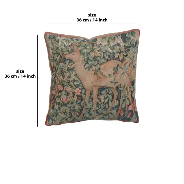 C Charlotte Home Furnishings Inc Two Does in A Forest Small French Tapestry Cushion - 14 in. x 14 in. Cotton by William Morris | 14x14 in