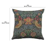 Strawberry Thief A Blue by William Morris Belgian Cushion Cover | 18x18 in