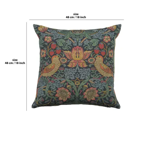 Strawberry Thief A Blue by William Morris Belgian Cushion Cover | 18x18 in