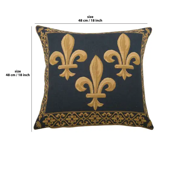 Fleur De Lys III Blue Belgian Cushion Cover - 18 in. x 18 in. Cotton/Viscose/Polyester by Charlotte Home Furnishings | 18x18 in