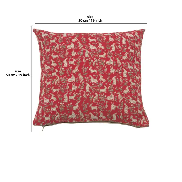Mille Fleurs And Little Animals Red Cushion - 14 in. x 14 in. Cotton by Charlotte Home Furnishings | 14x14 in