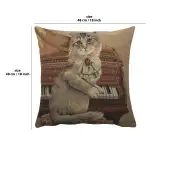 Cat With Piano Belgian Cushion Cover - 18 in. x 18 in. Cotton by Charlotte Home Furnishings | 18x18 in