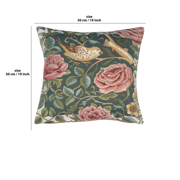 Zoom Bird and Roses Blue Cushion | 19x19 in