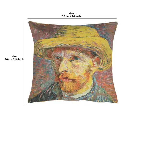 Van Gogh's Self Portrait With Straw Hat Small Belgian Cushion Cover - 14 in. x 14 in. Cotton/Viscose/Polyester by Vincent Van Gogh | 14x14 in
