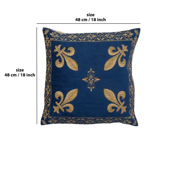 Fleur De Lys Blue III Belgian Cushion Cover - 18 in. x 18 in. SoftCottonChenille by Charlotte Home Furnishings | 18x18 in