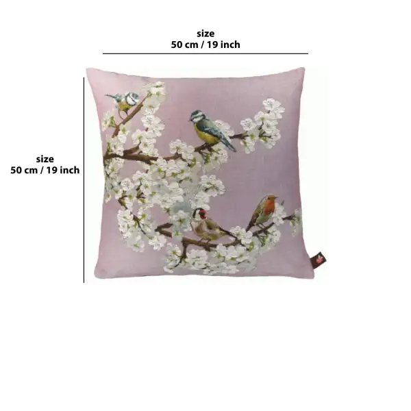 Passerines On Branch Pink  throw pillows