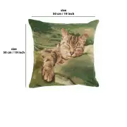 Sleeping Cat Green 1 Cushion | 19x19 in