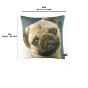 Pugs Face Blue II Cushion - 14 in. x 14 in. Cotton by Charlotte Home Furnishings | 14x14 in