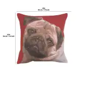 Pugs Face Red Cushion - 14 in. x 14 in. Cotton by Charlotte Home Furnishings | 14x14 in