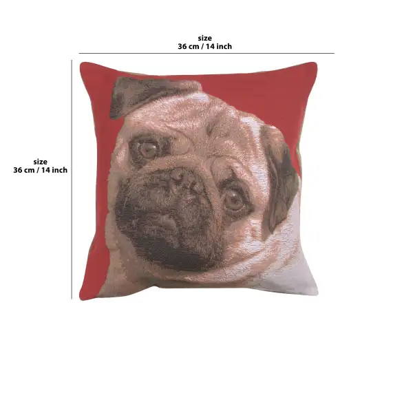 Pugs Face Red Cushion - 14 in. x 14 in. Cotton by Charlotte Home Furnishings | 14x14 in