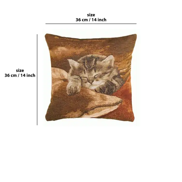 Sleeping Cat Brown Cushion | 14x14 in