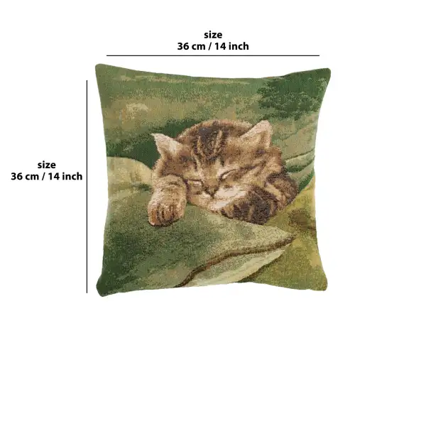 Sleeping Cat Green Cushion - 14 in. x 14 in. Cotton by Charlotte Home Furnishings | 14x14 in