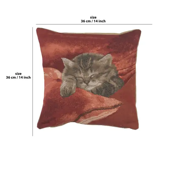 Sleeping Cat Red II Cushion - 14 in. x 14 in. Cotton by Charlotte Home Furnishings | 14x14 in