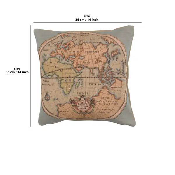 Map Of Europe Asia And Africa Cushion - 14 in. x 14 in. Cotton by Charlotte Home Furnishings | 14x14 in