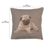 Puppy Pug Grey Cushion - 14 in. x 14 in. Cotton by Charlotte Home Furnishings | 14x14 in