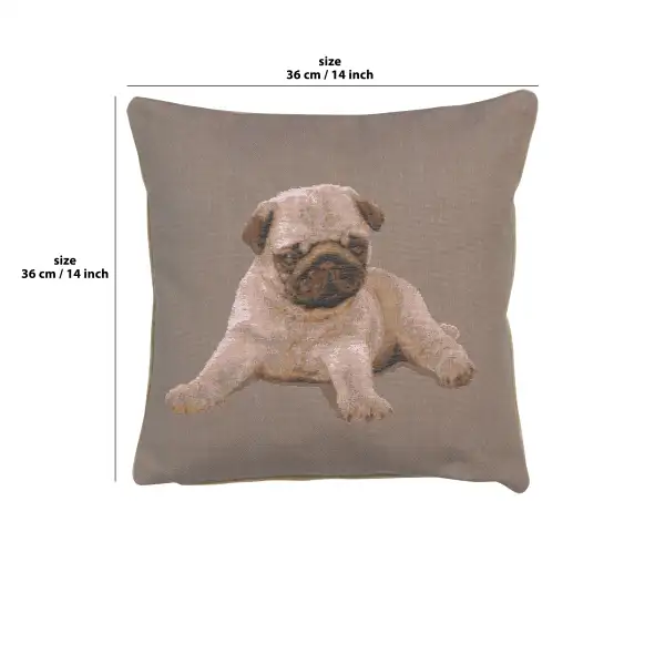Puppy Pug Grey Cushion - 14 in. x 14 in. Cotton by Charlotte Home Furnishings | 14x14 in