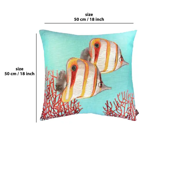 Butterflyfish and Coral Blue Cushion | 18x18 in