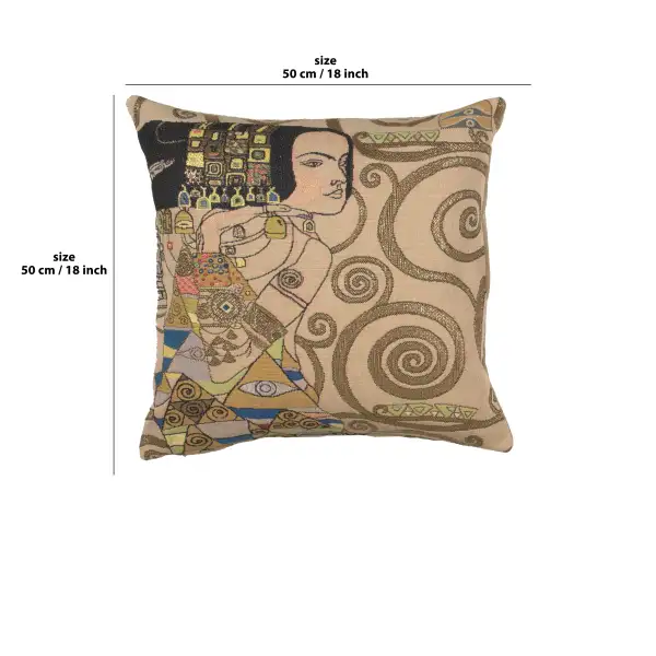 C Charlotte Home Furnishings Inc L'Attente - Klimt Jour French Tapestry Cushion - 18 in. x 18 in. Wool/Cotton/Other by Gustav Klimt | 18x18 in