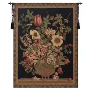 Century Floral Black Belgian Tapestry Wall Hanging