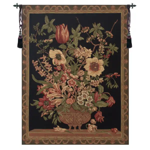 Century Floral Black Belgian Tapestry Wall Hanging