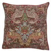 Peacock and Dragon Red Belgian Woven Cushion Cover - 16 x 16" Hand Finished Square Pillow for Living Room - Decorative Throw Accent Pillow Cover for Sofa Bed & Couch - Cushion Cover for Indoor Use
