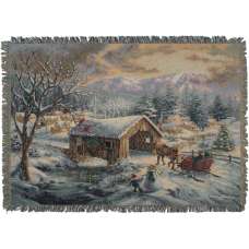 Village Covered Bridge Tapestry Throw