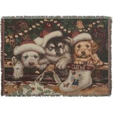Christmas Stocking Puppies Tapestry Throw