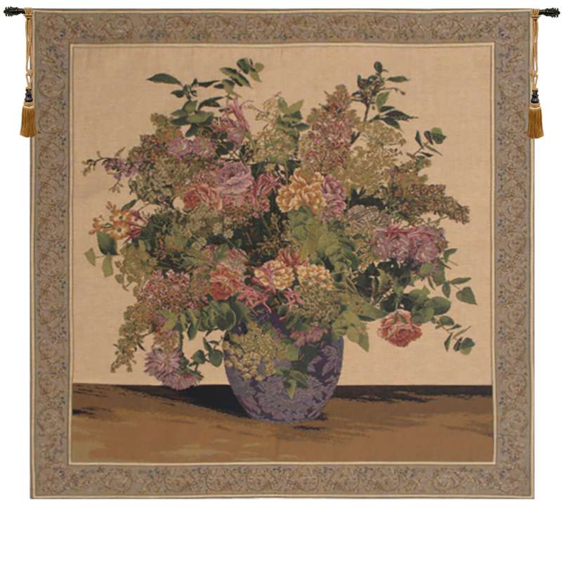 Floral Congregation Beige European Tapestry Wall Hanging