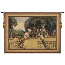 Peacock Manor with Frame Border Belgian Tapestry Wall Hanging