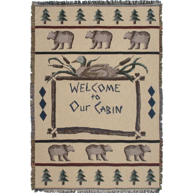 Welcome To Our Cabin Tapestry Throw