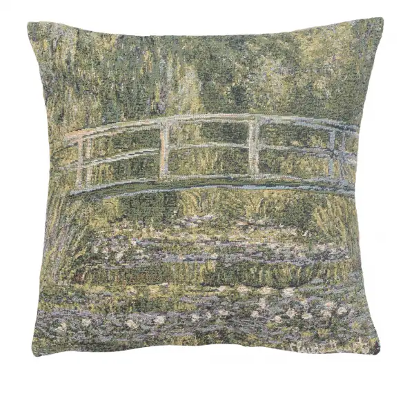Monet's Bridge At Giverny III Belgian Cushion Cover - 13 in. x 13 in. Cotton/Viscose/Polyester by Claude Monet
