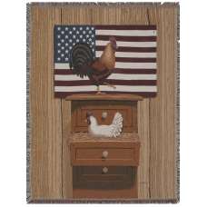Americana Rooster and Hen Tapestry Throw